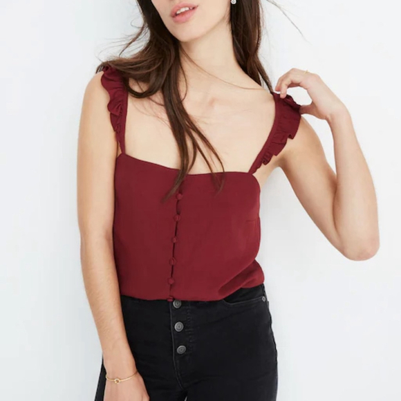 Madewell Tops - Madewell Ruffle-Strap Cami Top Burgundy Wine Red size 6